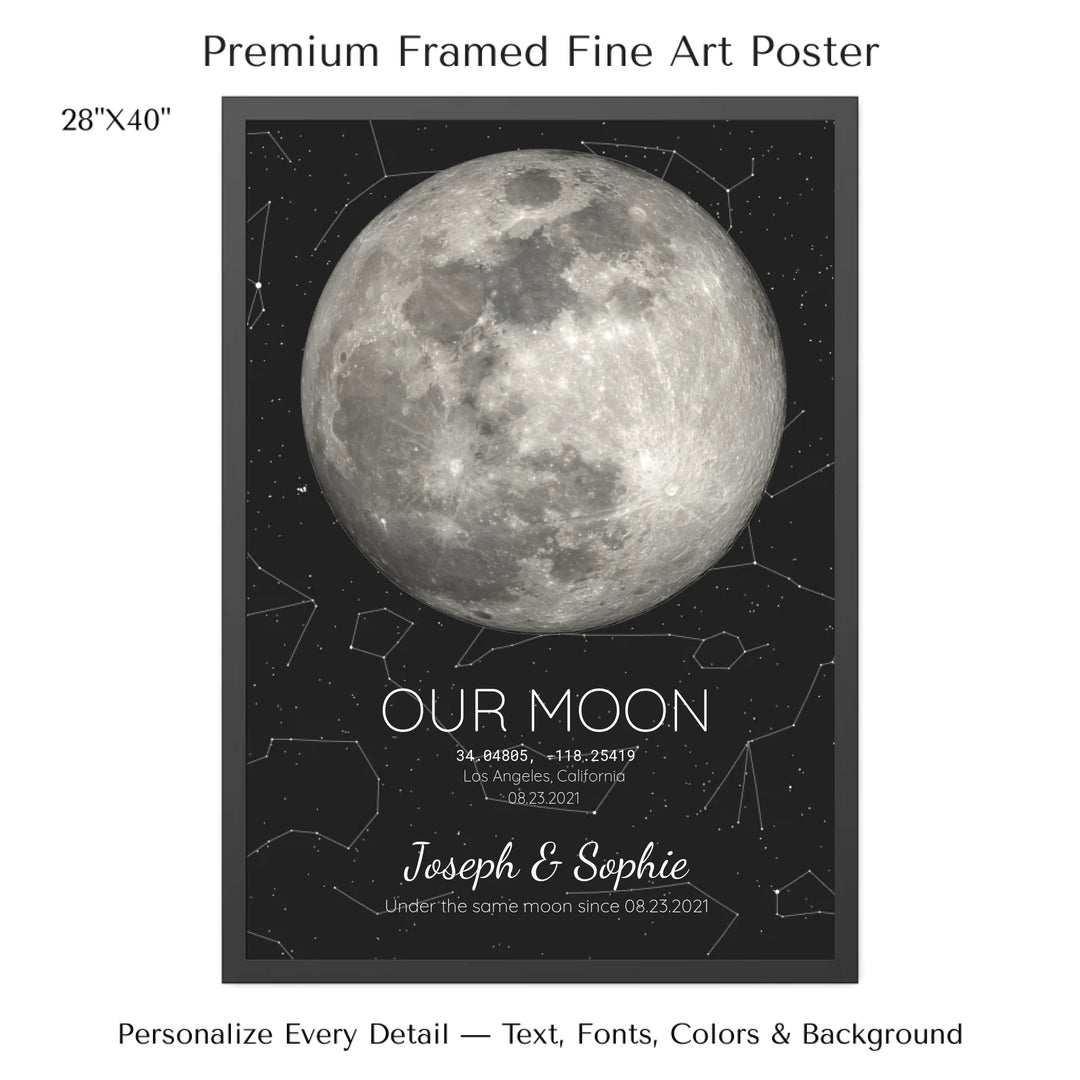 Custom Moon Phase & Star Map Wall Art -28x40 framed poster-ARTFULANE