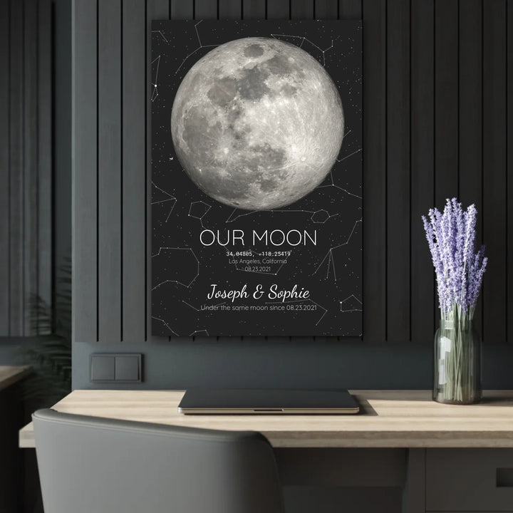 Custom Moon Phase & Star Map Wall Art -24x36 acrylic print french with cleat context-ARTFULANE