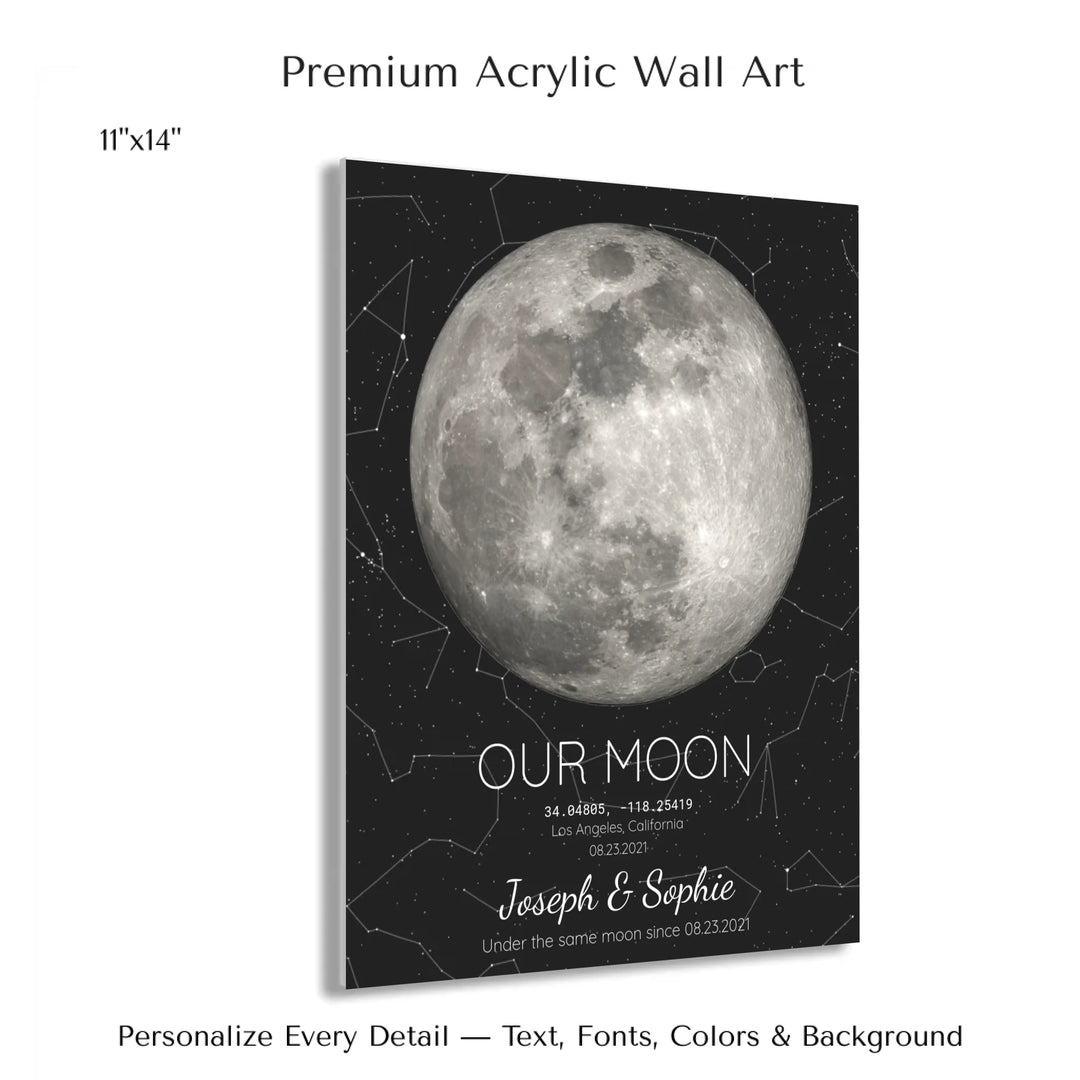 Custom Moon Phase & Star Map Wall Art -11x14 acrylic print with french cleat-ARTFULANE