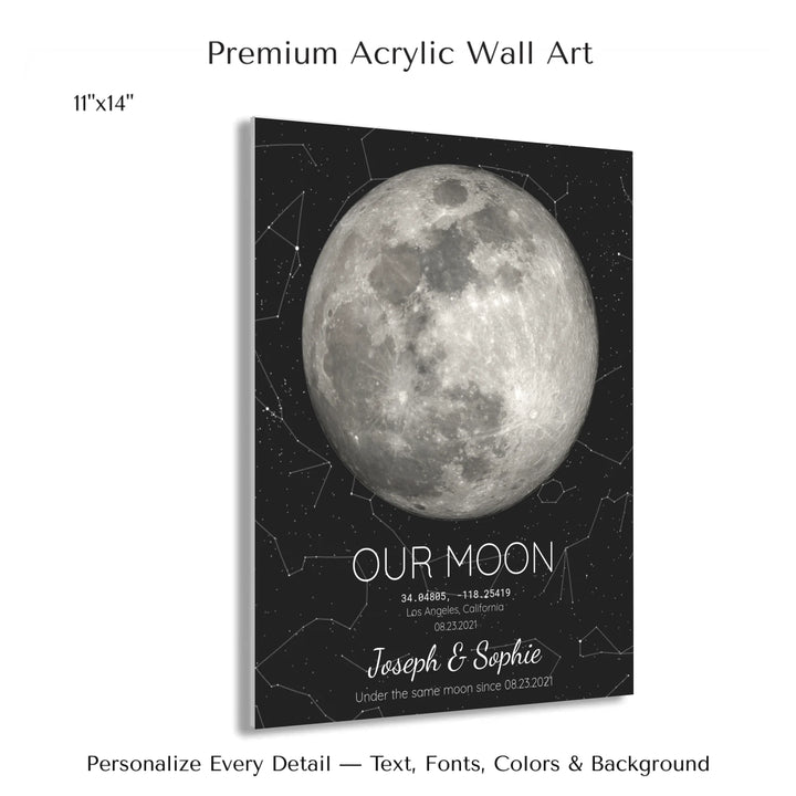 Custom Moon Phase & Star Map Wall Art -11x14 acrylic print with french cleat-ARTFULANE