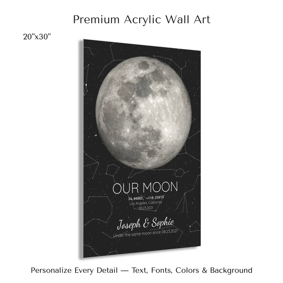 Custom Moon Phase & Star Map Wall Art -20x30 acrylic print with french cleat-ARTFULANE