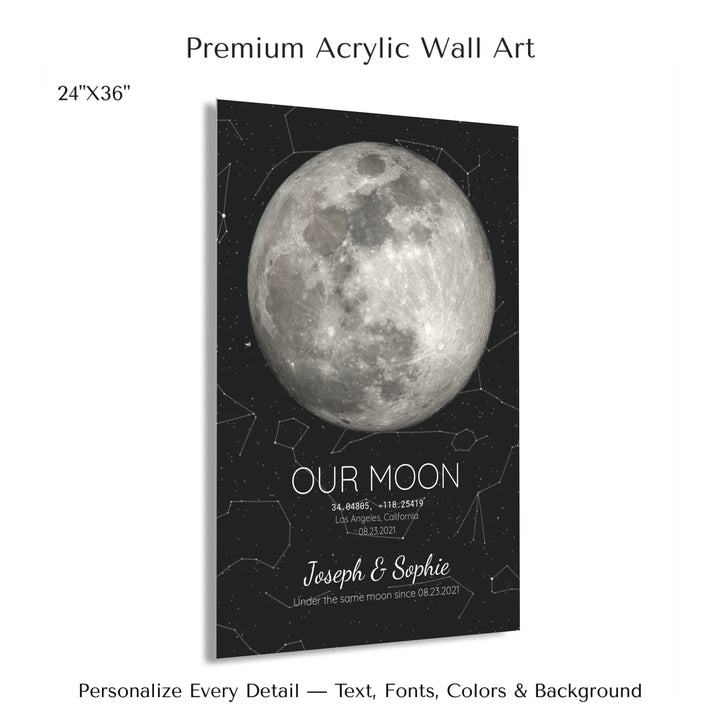 Custom Moon Phase & Star Map Wall Art -24x36 acrylic print with french cleat-ARTFULANE