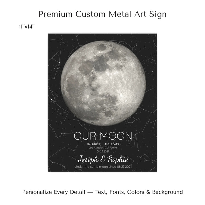 Custom Moon Phase & Star Map Wall Art -11x14 metal art sign-ARTFULANE
