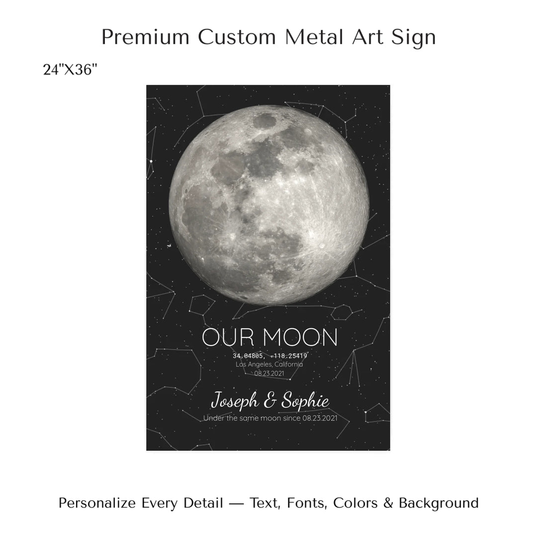 Custom Moon Phase & Star Map Wall Art -24x36 metal art sign-ARTFULANE