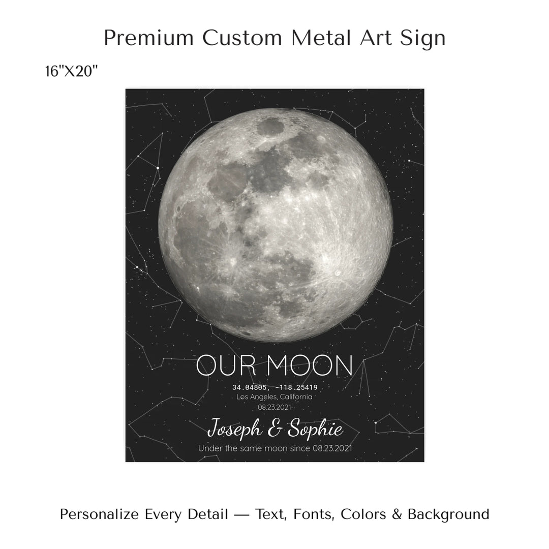Custom Moon Phase & Star Map Wall Art -16x20 metal art sign-ARTFULANE