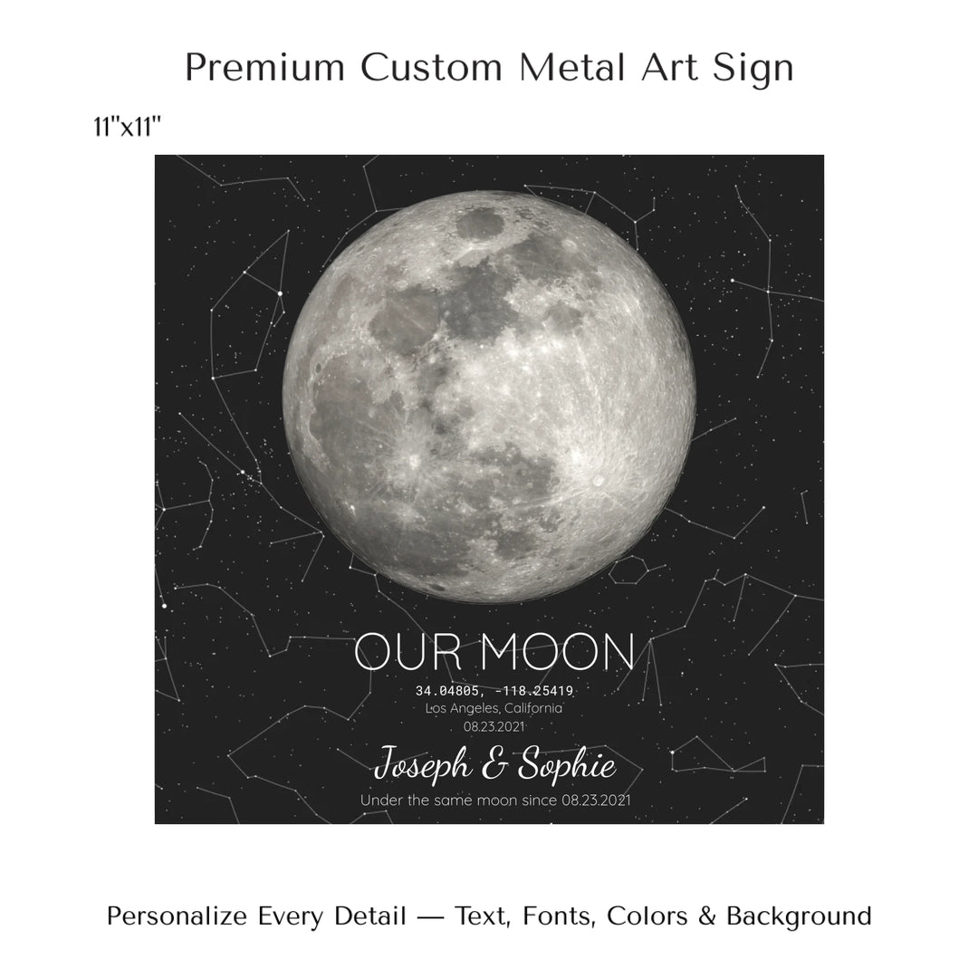 Custom Moon Phase & Star Map Wall Art -11x11 metal art sign-ARTFULANE