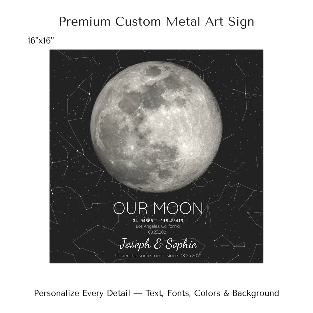 Custom Moon Phase & Star Map Wall Art -16x16 metal art sign-ARTFULANE