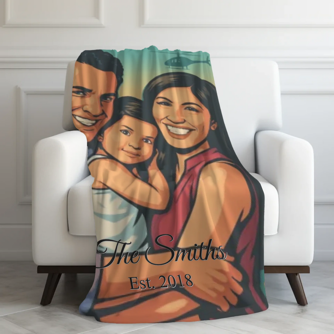 Custom-Watercolor-Birth-Month-Flower-Garden-velveteen-Blanket-on-chair-artfulane