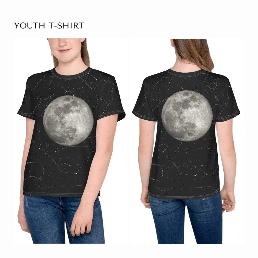 all-over-print-unisex-youth-crew-neck-t-shirt-on-girl-front-and-back-artfulane