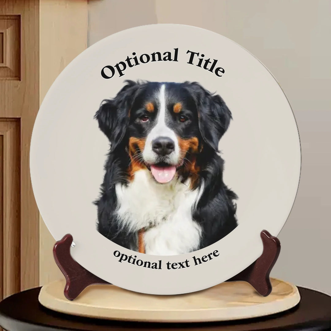 Custom toile birth flower ceramic plate with personalized title, names, butterflies, and floral motifs in any color, displayed on wooden stand-ARTFULANE