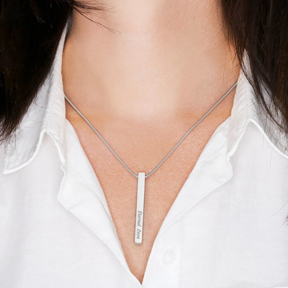 4 Sided Stick Necklace with custom engraved text on all four sides in stainless steel or gold finish-ARTFULANE