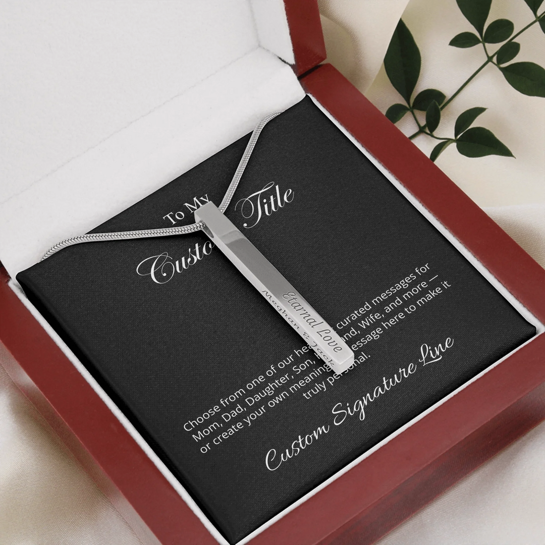 4 Sided Stick Necklace with custom engraved text on all four sides in stainless steel or gold finish-ARTFULANE