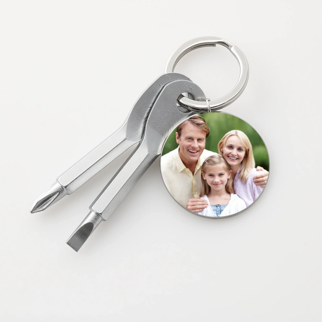 Silver engraved screwdriver keychain with custom photo and text on stainless steel, hanging style-ARTFULANE