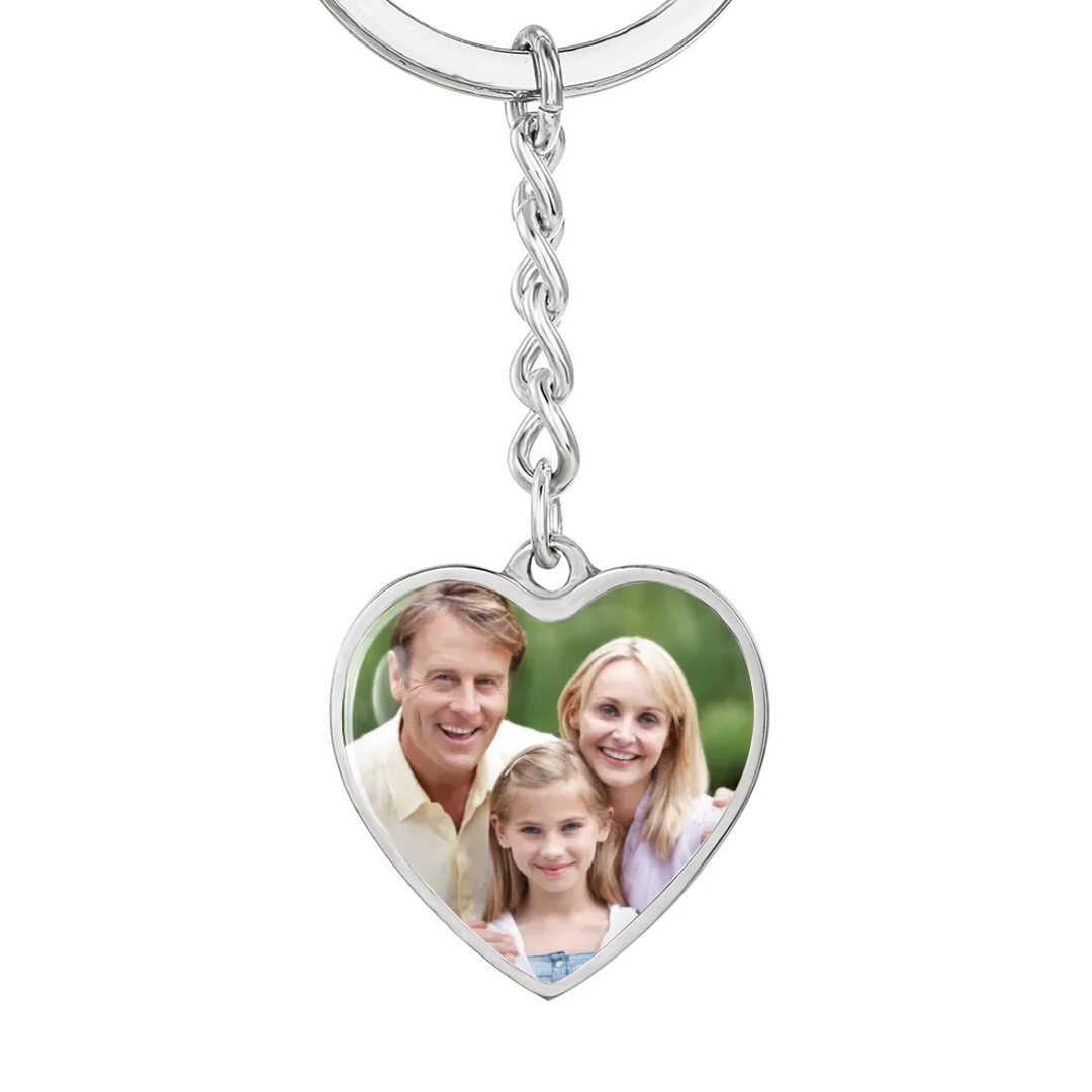 Personalized heart photo keychain with custom image on front and engraved text on back-ARTFULANE