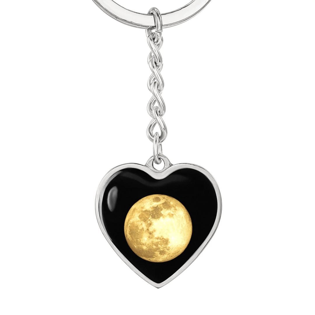 Personalized heart keychain with custom moon phase on front and engraved text on back-ARTFULANE