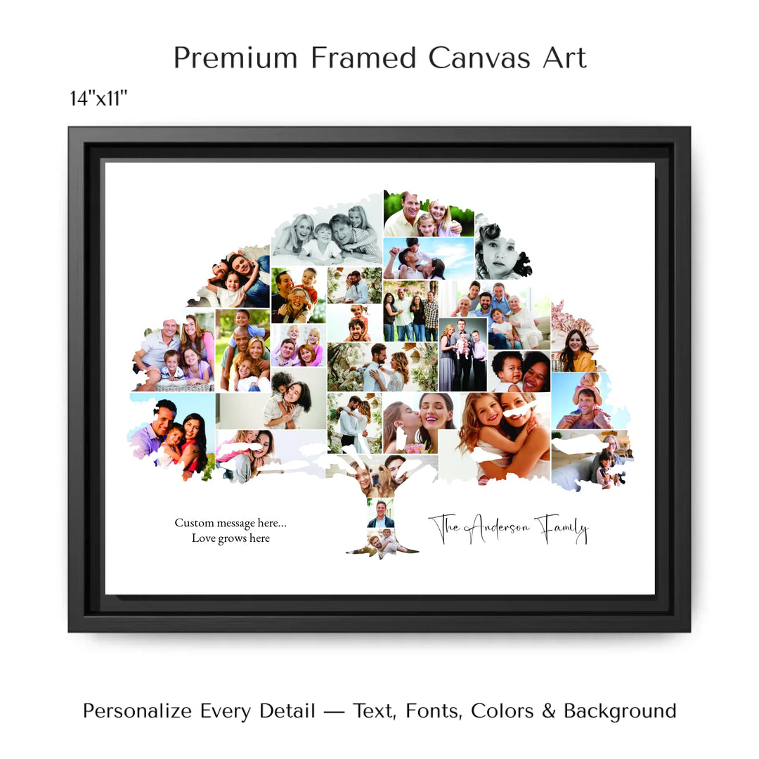 Custom Photo Family Tree Wall Art with personalized family photos and optional name and message-14x11 framed canvas-ARTFULANE