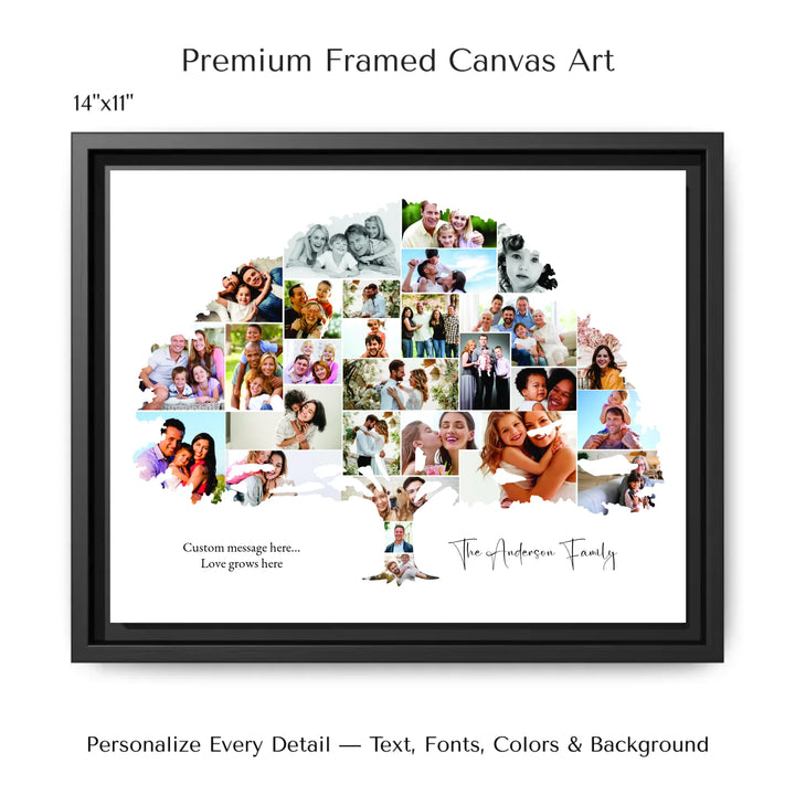 Custom Photo Family Tree Wall Art with personalized family photos and optional name and message-14x11 framed canvas-ARTFULANE