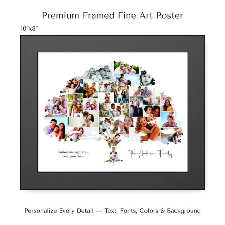 Custom Photo Family Tree Wall Art with personalized family photos and optional name and message-10x8 framed poster-ARTFULANE