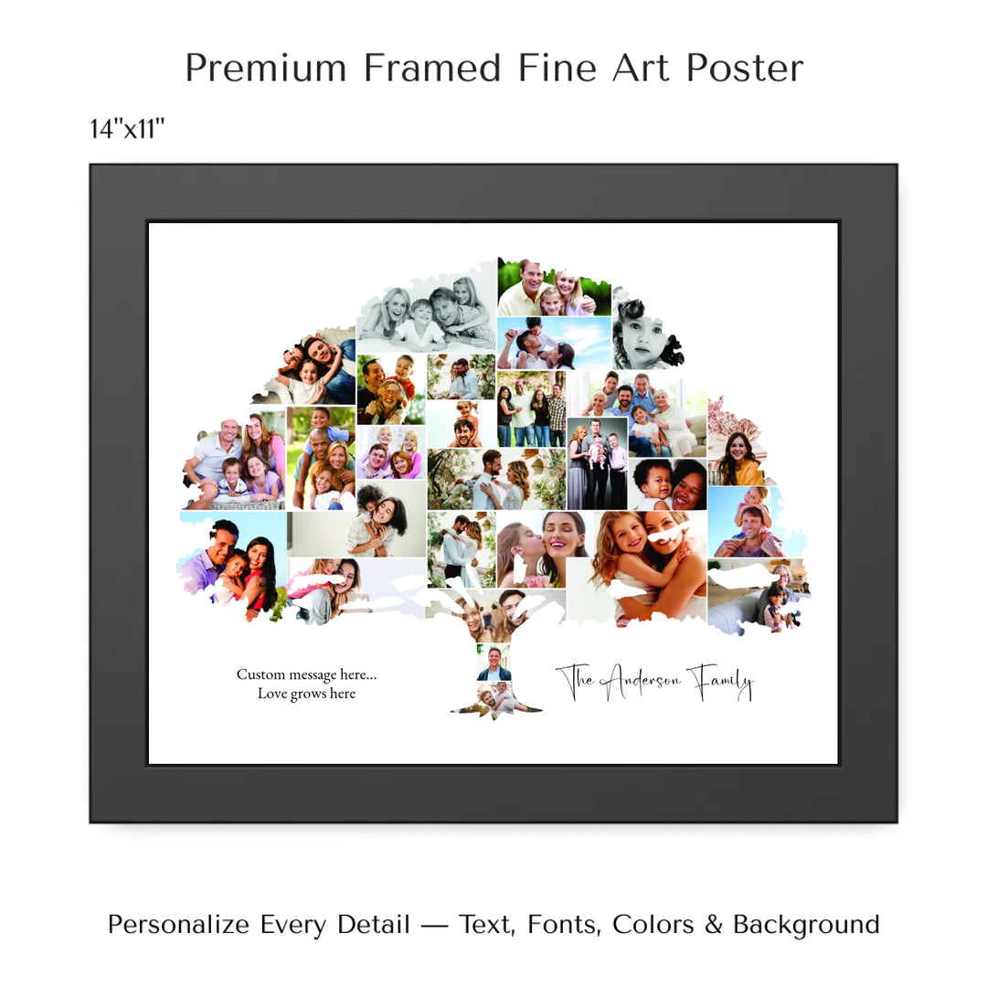 Custom Photo Family Tree Wall Art with personalized family photos and optional name and message-14x11 framed poster-ARTFULANE