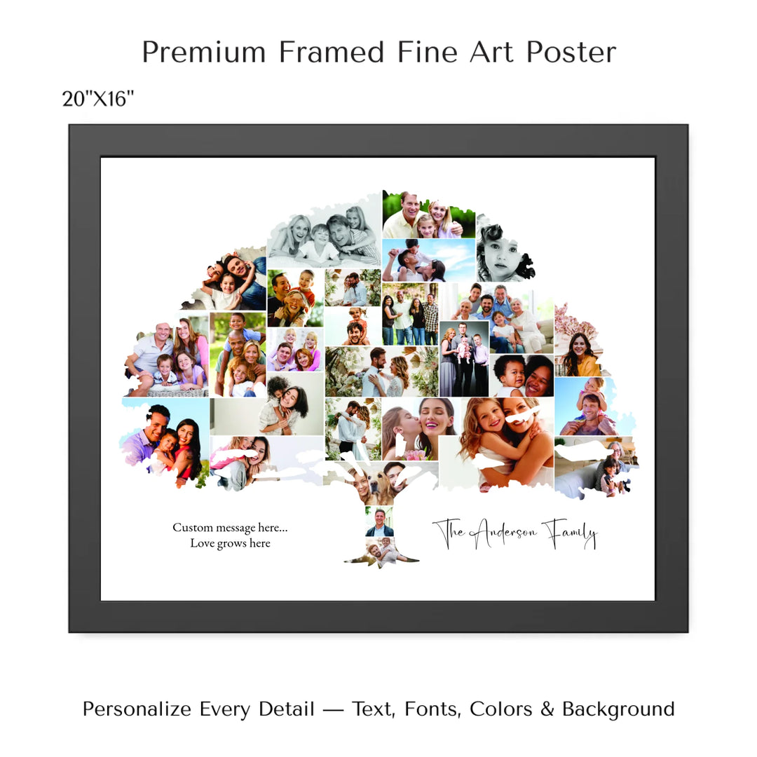 Custom Photo Family Tree Wall Art with personalized family photos and optional name and message-20x16 framed poster-ARTFULANE