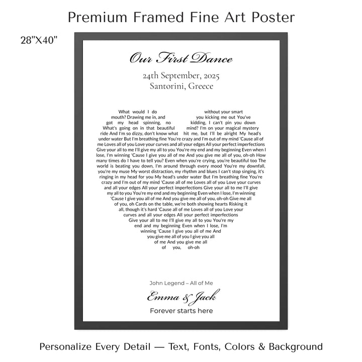 Custom Heart Song Lyrics Wall Art personalized with song lyrics in heart shape-28x40 framed poster-ARTFULANE