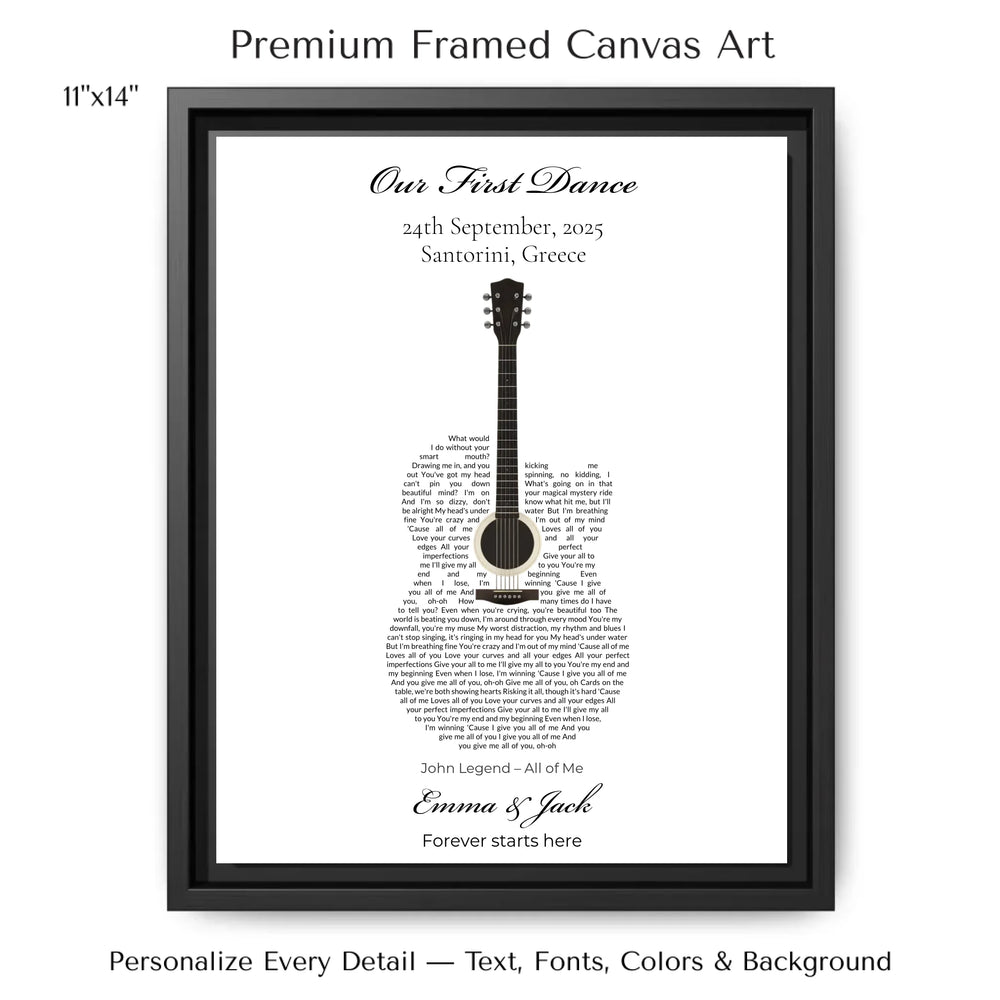 Custom Heart Song Lyrics Wall Art personalized with song lyrics in heart shape-11x14 framed canvas-ARTFULANE