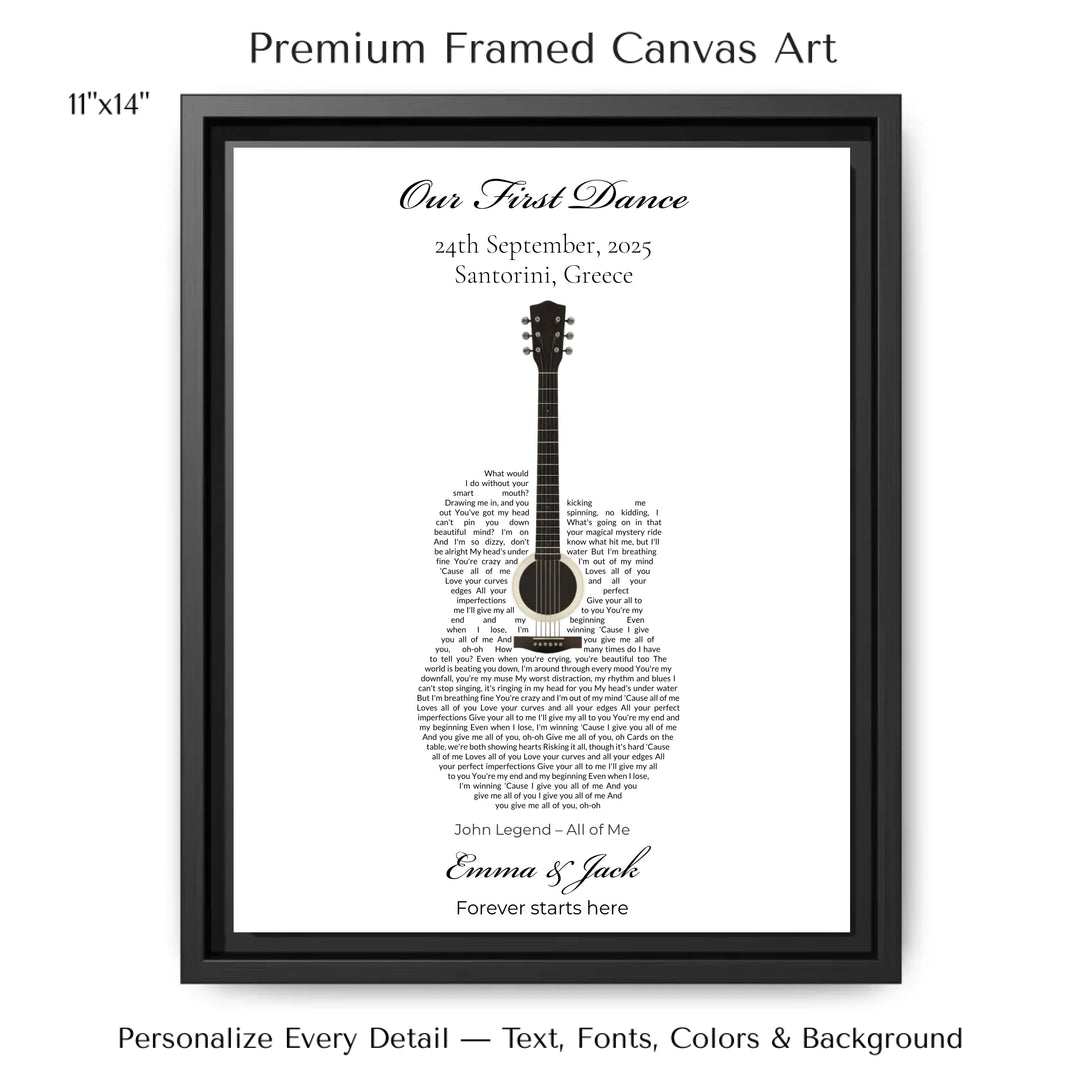 Custom Heart Song Lyrics Wall Art personalized with song lyrics in heart shape-11x14 framed canvas-ARTFULANE