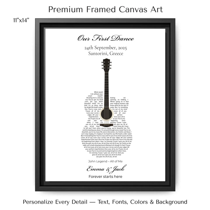 Custom Heart Song Lyrics Wall Art personalized with song lyrics in heart shape-11x14 framed canvas-ARTFULANE