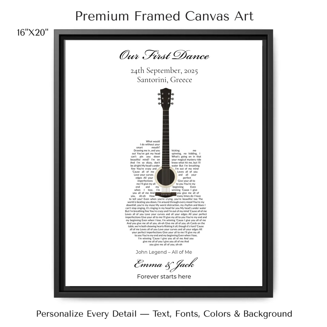 Custom Heart Song Lyrics Wall Art personalized with song lyrics in heart shape-16x20 framed canvas-ARTFULANE