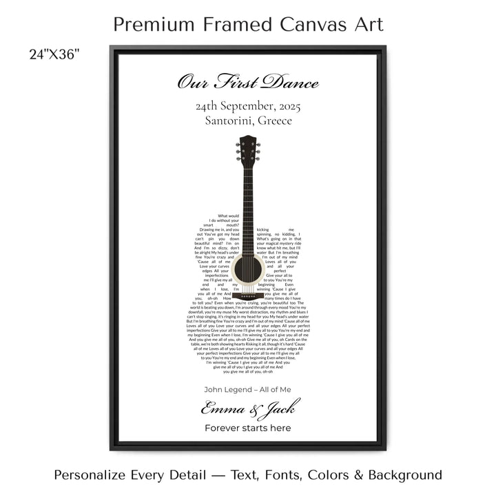 Custom Heart Song Lyrics Wall Art personalized with song lyrics in heart shape-24x36 framed canvas-ARTFULANE