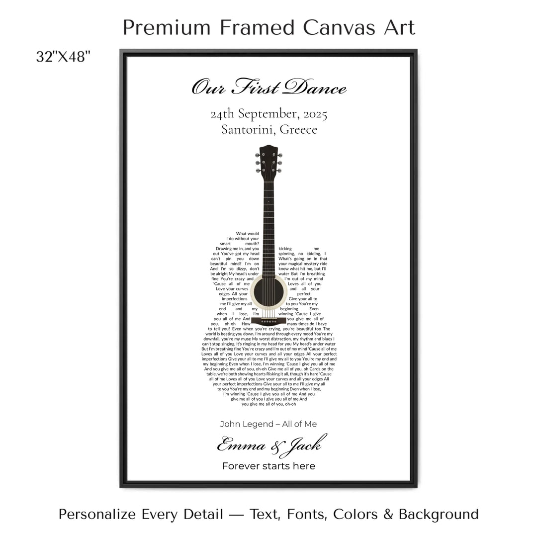 Custom Shaped Song Lyrics Wall Art personalized with song lyrics in heart shape-32x48 framed canvas-ARTFULANE