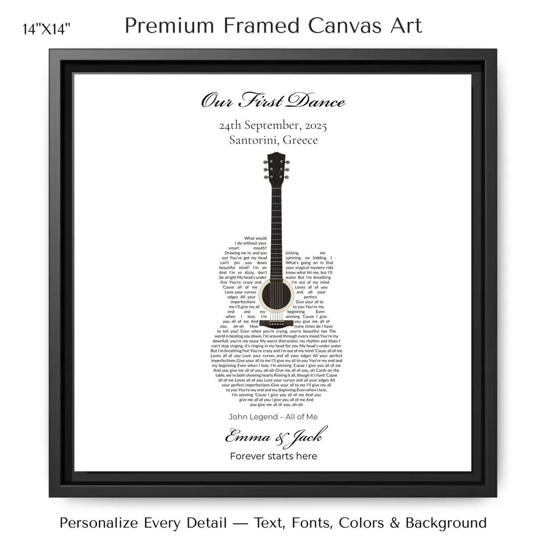 Custom Shaped Song Lyrics Wall Art personalized with song lyrics in heart shape-14x14 framed canvas-ARTFULANE