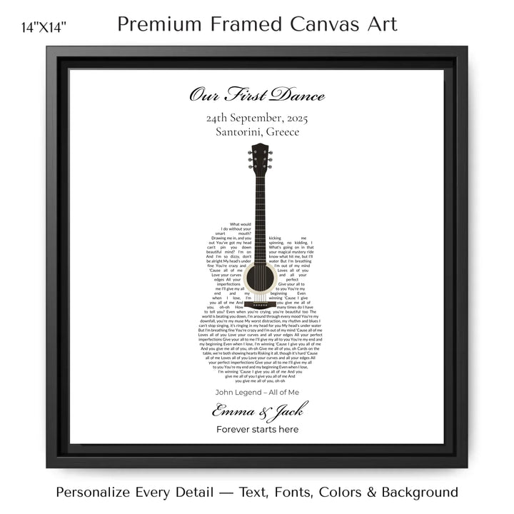 Custom Shaped Song Lyrics Wall Art personalized with song lyrics in heart shape-14x14 framed canvas-ARTFULANE