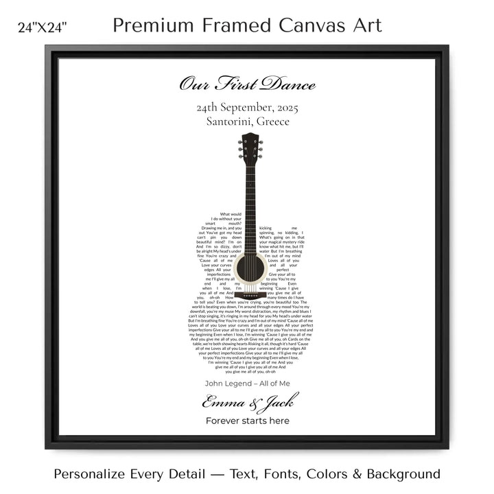 Custom Shaped Song Lyrics Wall Art personalized with song lyrics in heart shape-24x24 framed canvas-ARTFULANE