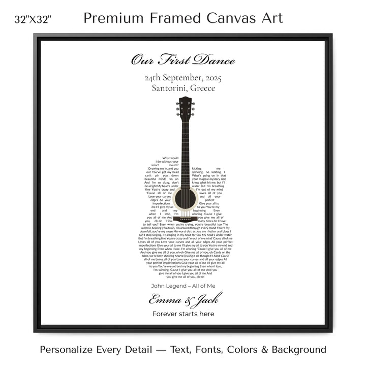 Custom Shaped Song Lyrics Wall Art personalized with song lyrics in heart shape-32x32 framed canvas-ARTFULANE