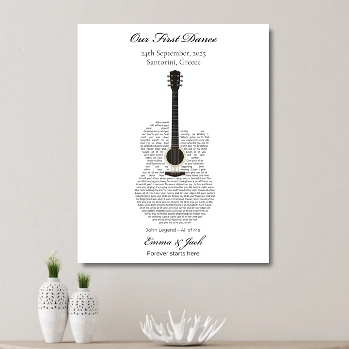 Custom Heart Song Lyrics Wall Art personalized with song lyrics in heart shape -on wall-ARTFULANE