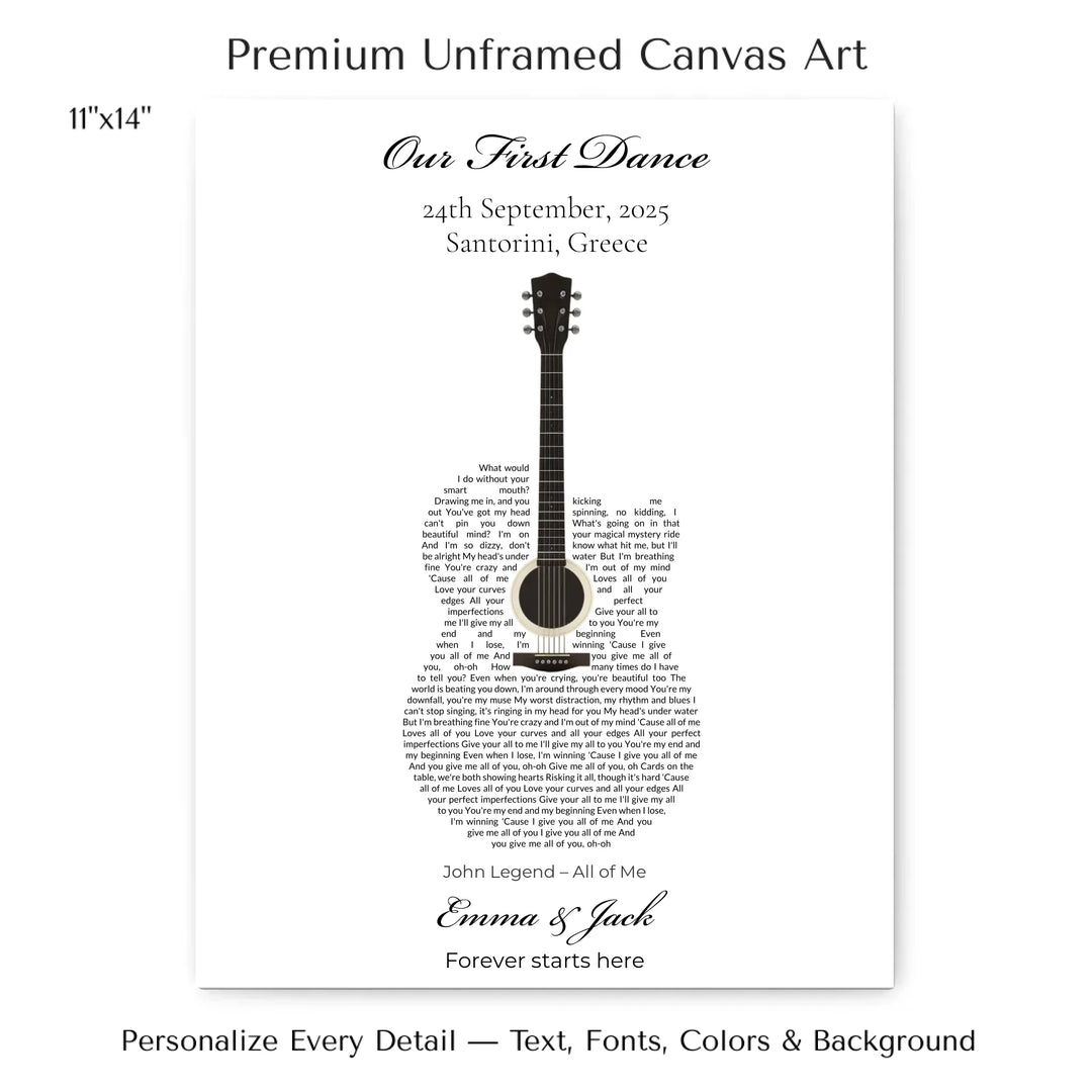 Custom Heart Song Lyrics Wall Art personalized with song lyrics in heart shape-11x14 stretched canvas-ARTFULANE