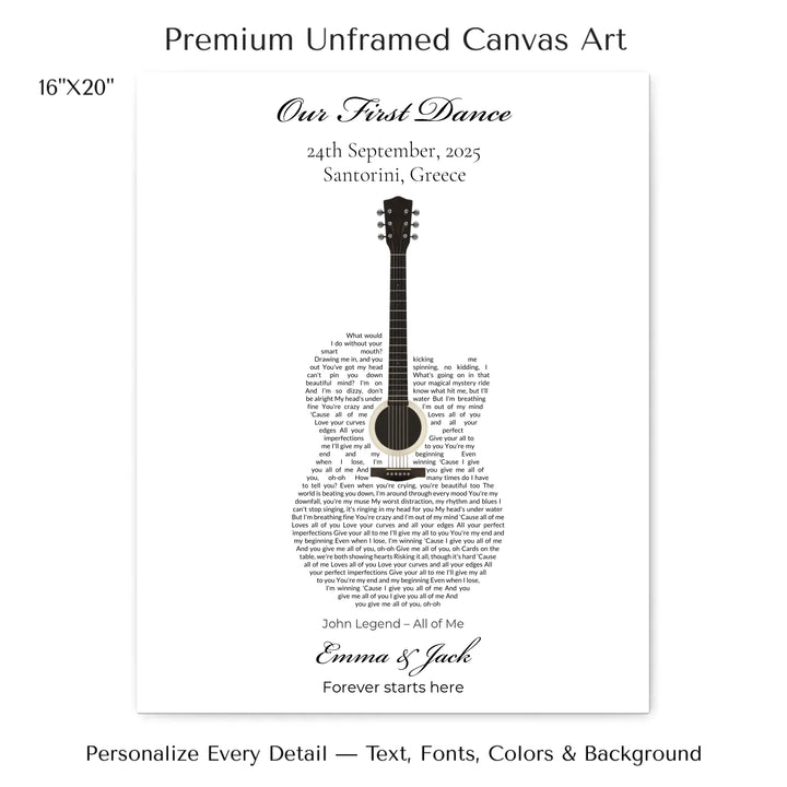 Custom Heart Song Lyrics Wall Art personalized with song lyrics in heart shape-16x20 stretched canvas-ARTFULANE