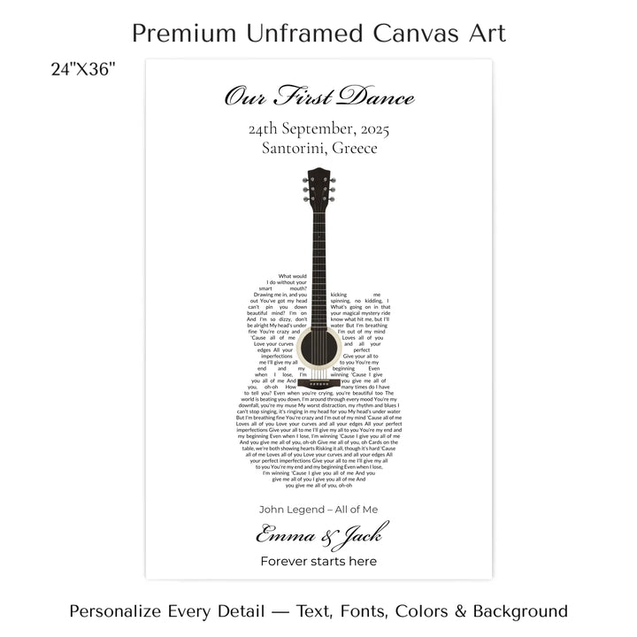 Custom Heart Song Lyrics Wall Art personalized with song lyrics in heart shape-24x36 stretched canvas-ARTFULANE