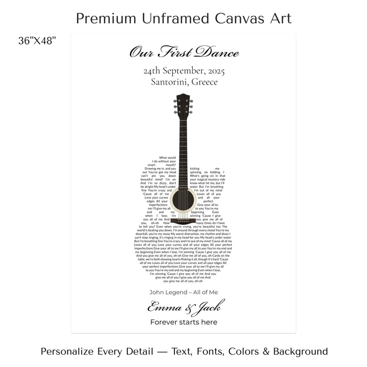 Custom Heart Song Lyrics Wall Art personalized with song lyrics in heart shape-36x48 stretched canvas-ARTFULANE