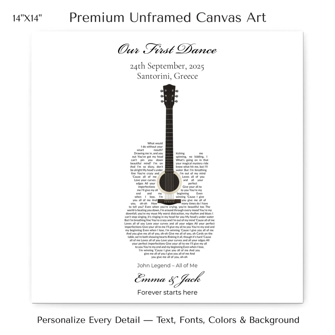 Custom Shaped Song Lyrics Wall Art personalized with song lyrics in heart shape-14x14 stretched canvas-ARTFULANE