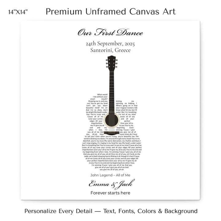 Custom Shaped Song Lyrics Wall Art personalized with song lyrics in heart shape-14x14 stretched canvas-ARTFULANE