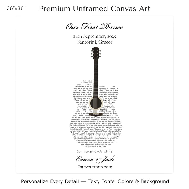 Custom Shaped Song Lyrics Wall Art personalized with song lyrics in heart shape-36x36 stretched canvas-ARTFULANE