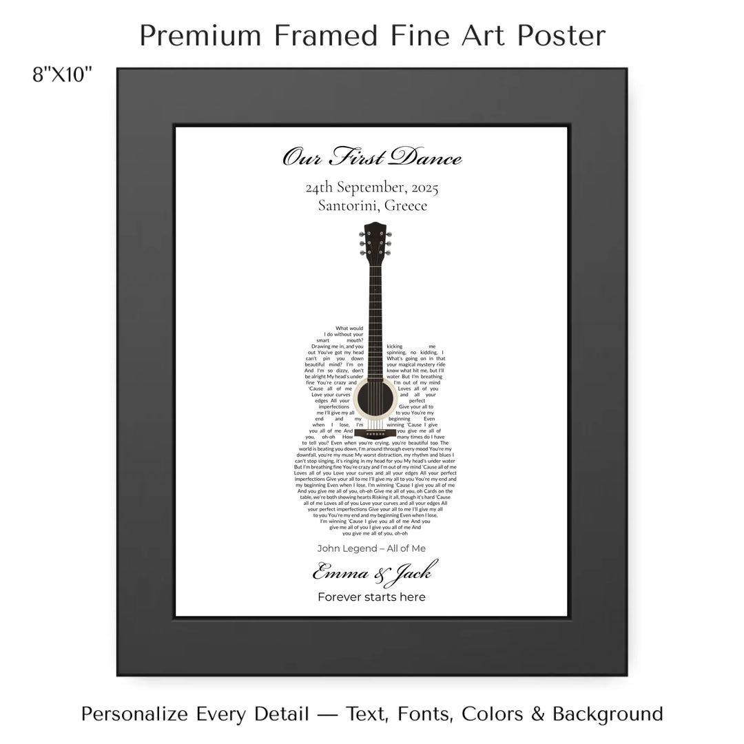 Custom Heart Song Lyrics Wall Art personalized with song lyrics in heart shape-8x10 framed poster-ARTFULANE