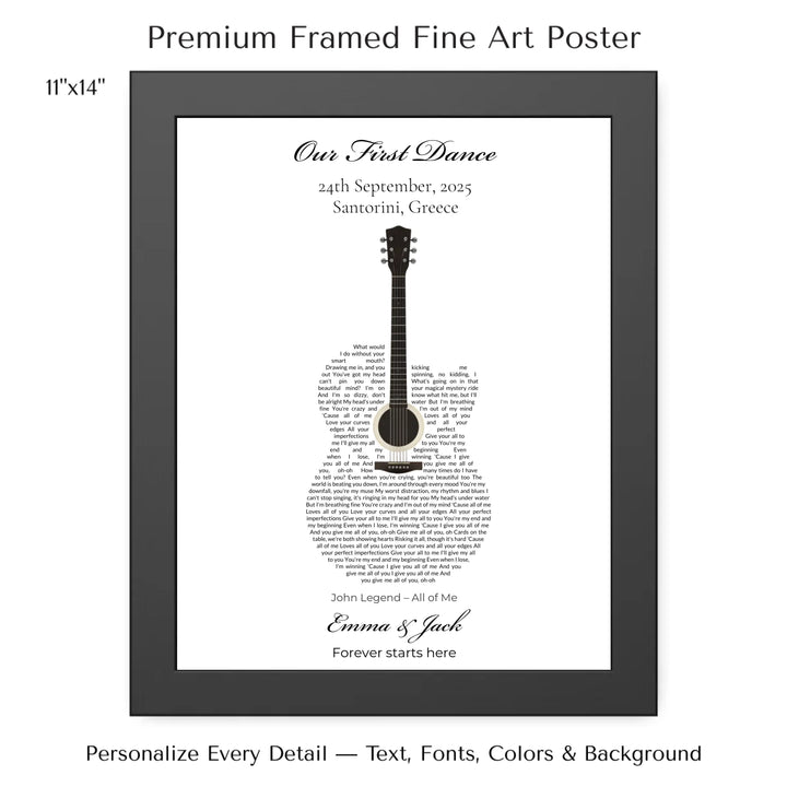 Custom Heart Song Lyrics Wall Art personalized with song lyrics in heart shape-11x14 framed poster-ARTFULANE