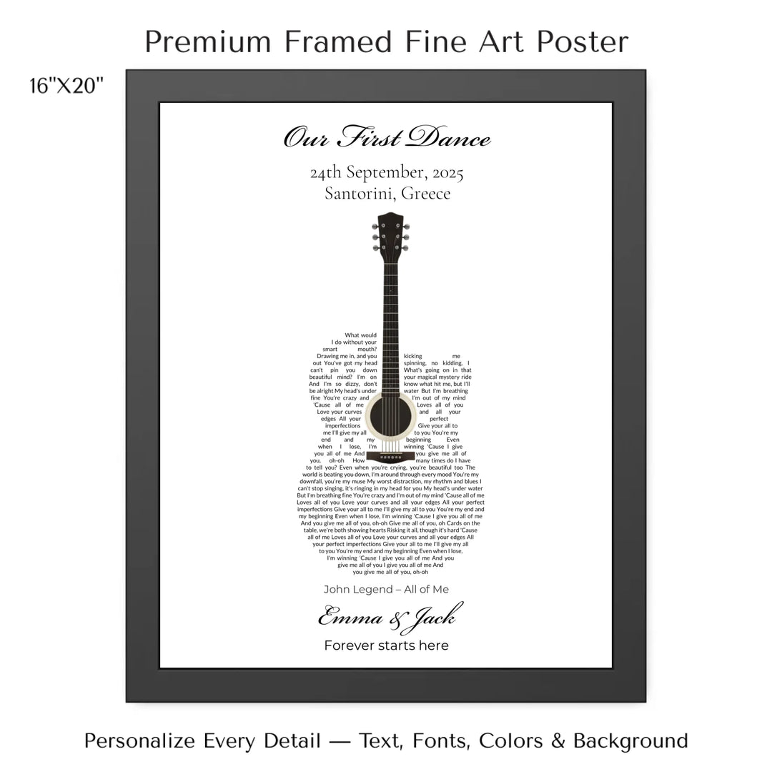 Custom Heart Song Lyrics Wall Art personalized with song lyrics in heart shape-16x20 framed poster-ARTFULANE