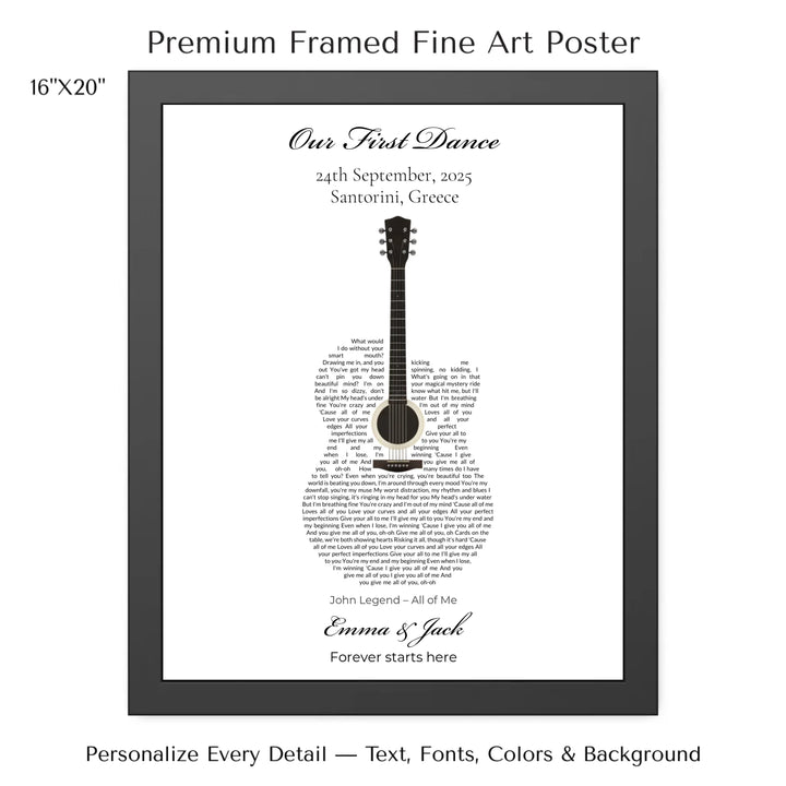 Custom Heart Song Lyrics Wall Art personalized with song lyrics in heart shape-16x20 framed poster-ARTFULANE