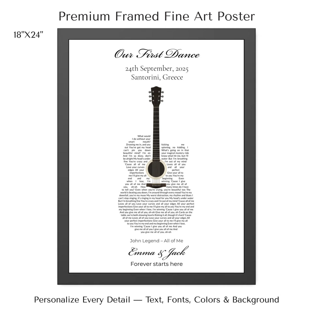 Custom Heart Song Lyrics Wall Art personalized with song lyrics in heart shape-18x24 framed poster-ARTFULANE