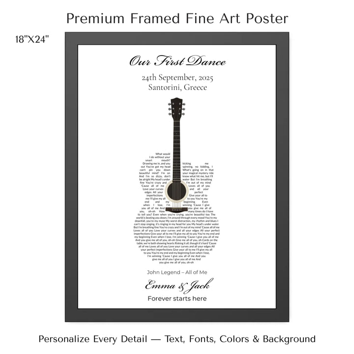 Custom Heart Song Lyrics Wall Art personalized with song lyrics in heart shape-18x24 framed poster-ARTFULANE