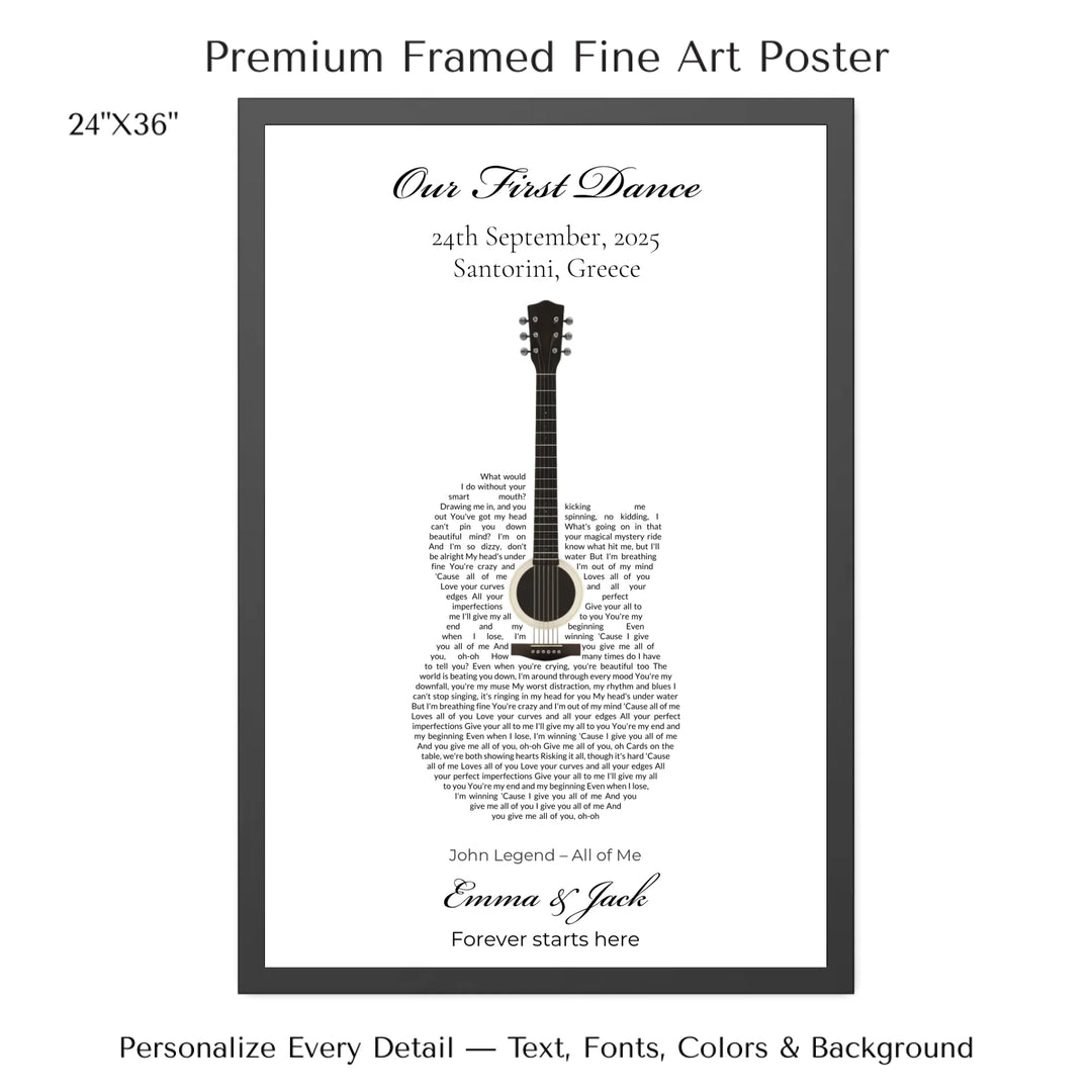 Custom Heart Song Lyrics Wall Art personalized with song lyrics in heart shape-24x36 framed poster-ARTFULANE